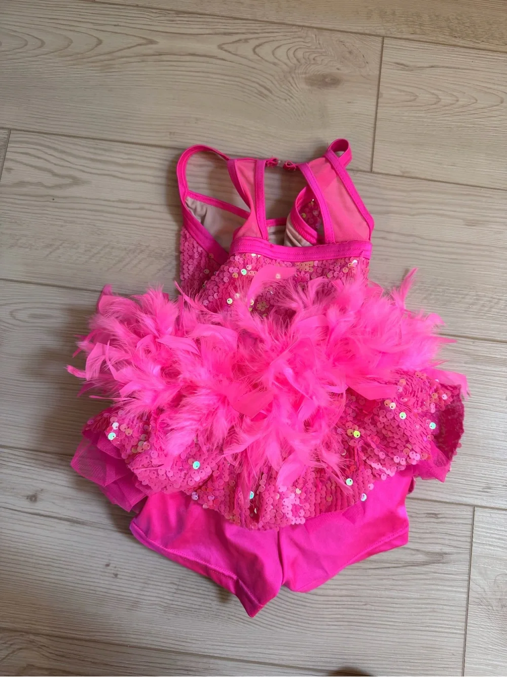 Weissman Hot Pink Sequin Feather Dance Dress